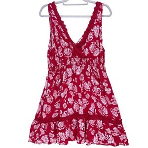 Red Floral Sleeveless V-Neck Dress